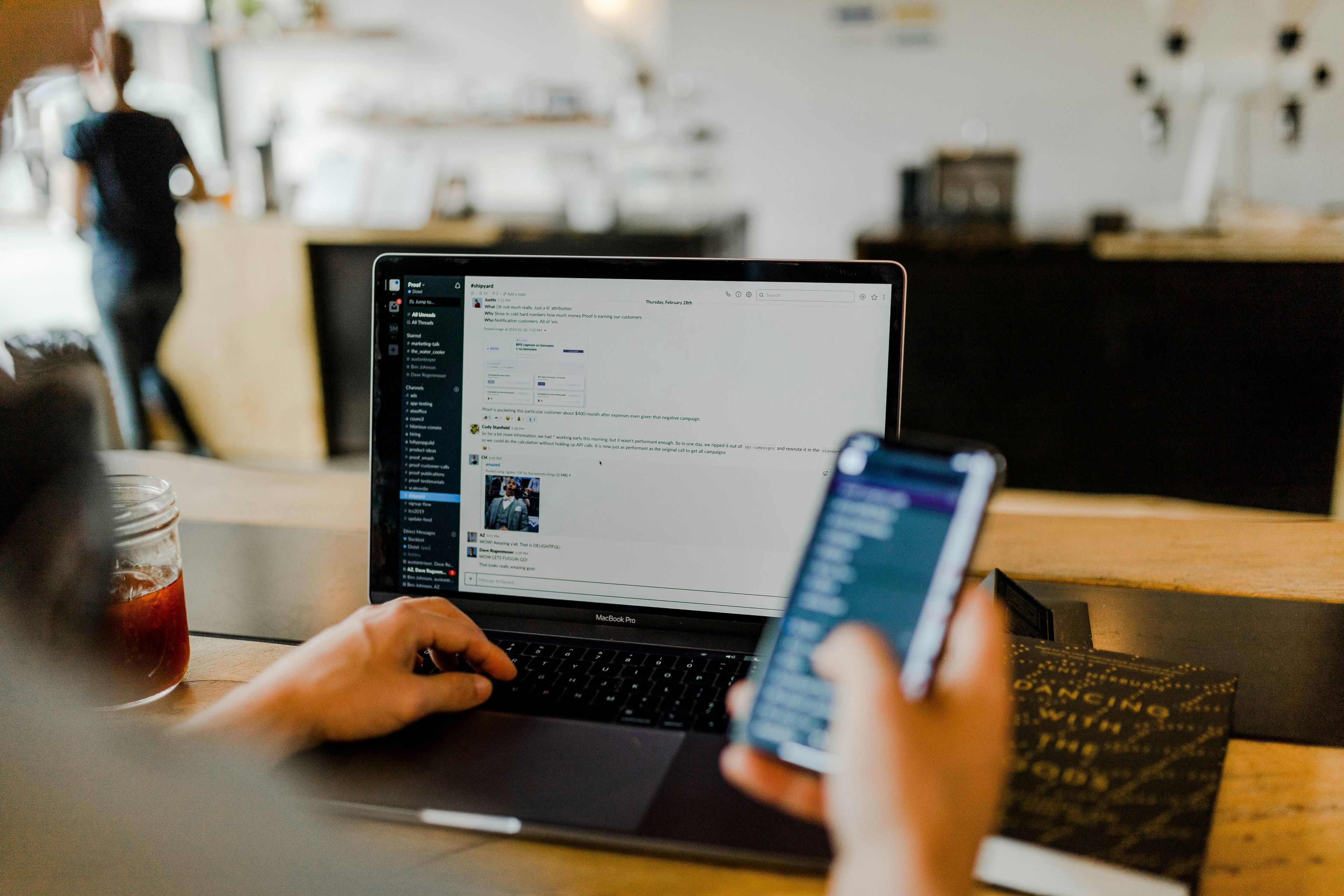 Slack opened on a computer