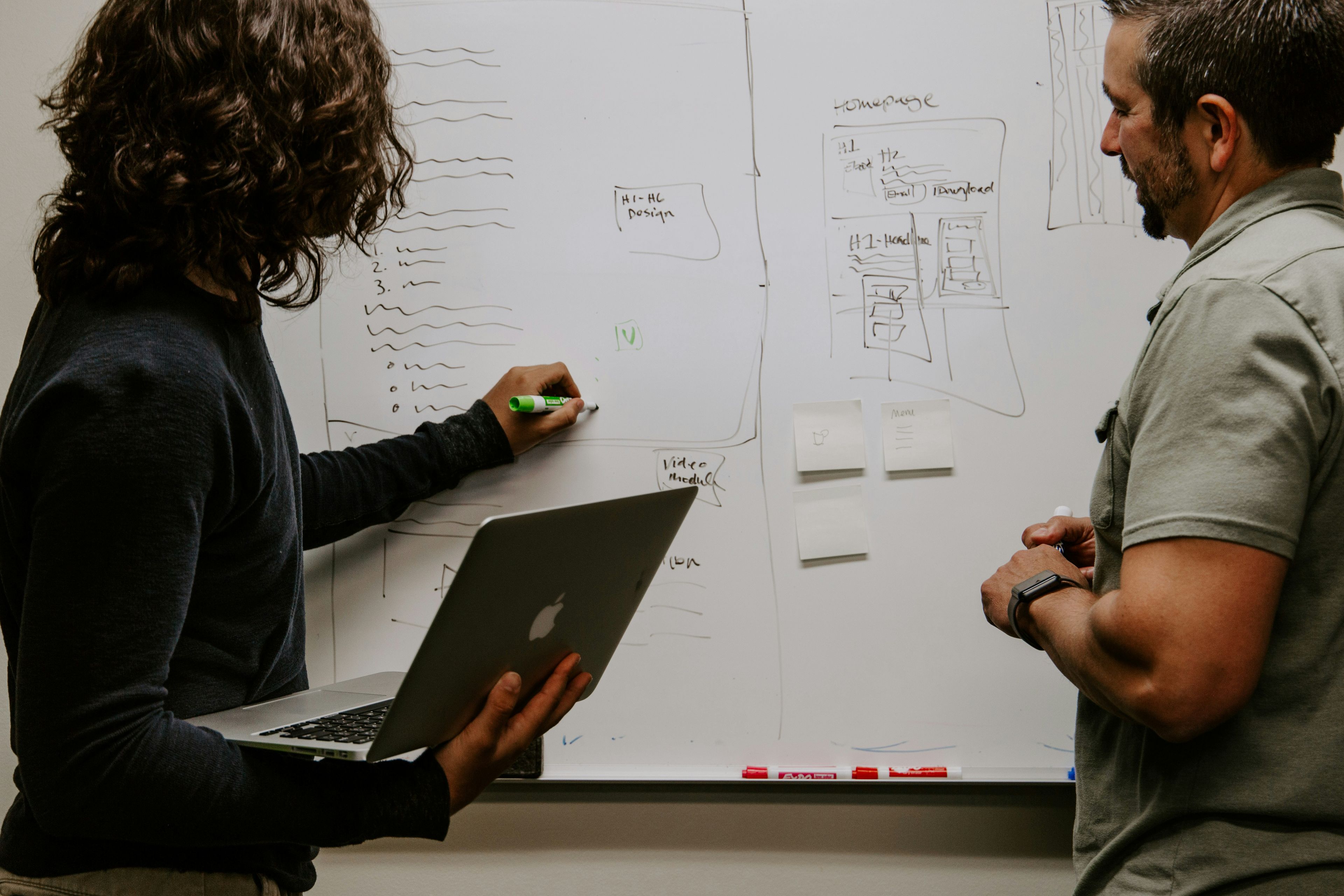 Whiteboard with sketches of a dashboard